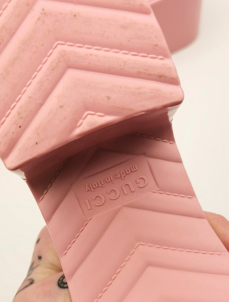Gucci Bubblegum pink rubber heeled sliders, platform sandals For