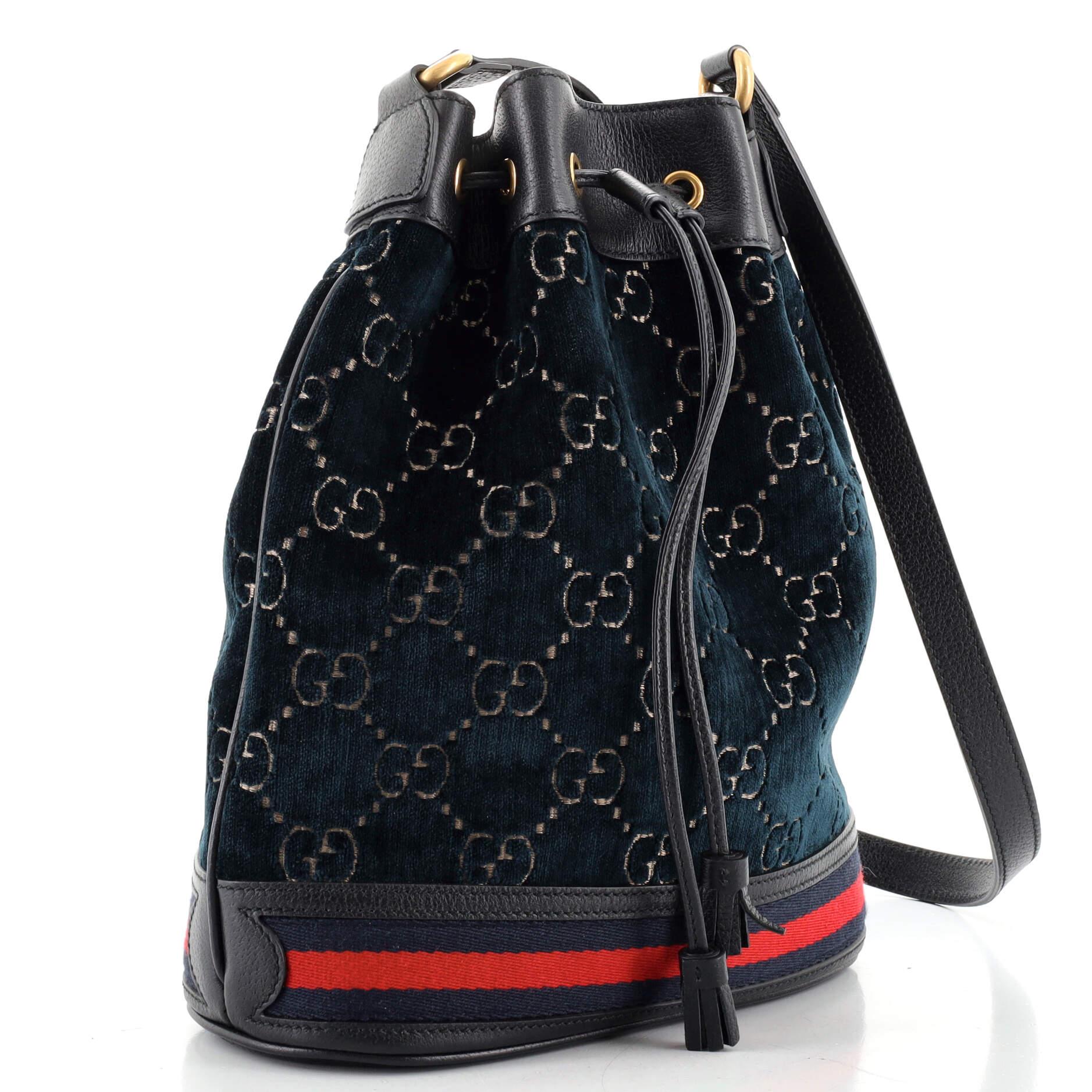 Black Gucci Bucket Bag GG Velvet Medium