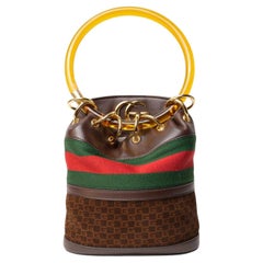 Gucci Bucket Marmont Small Web Suede Brown