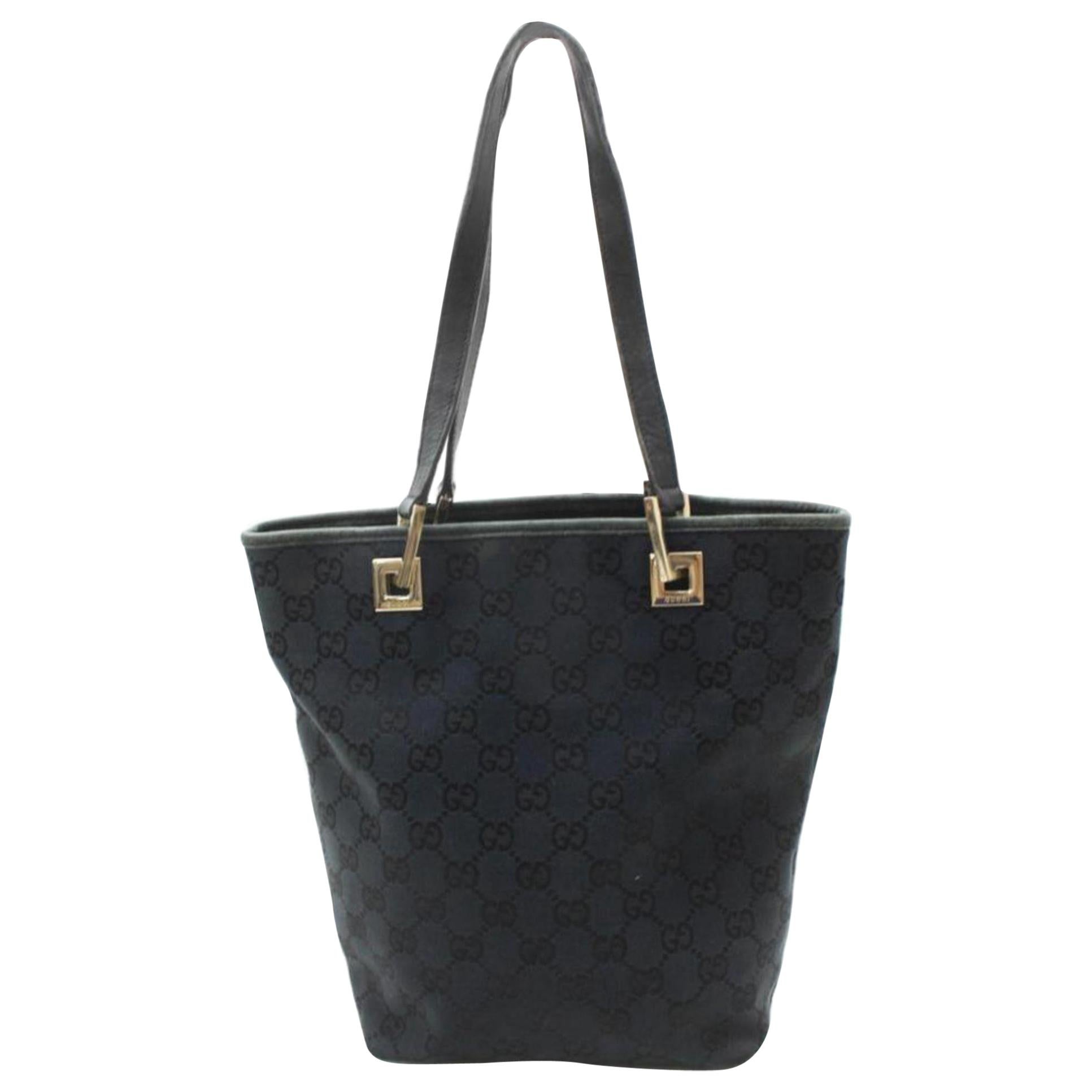 Gucci Bucket Monogram Shopper 869036 Black Canvas Tote For Sale