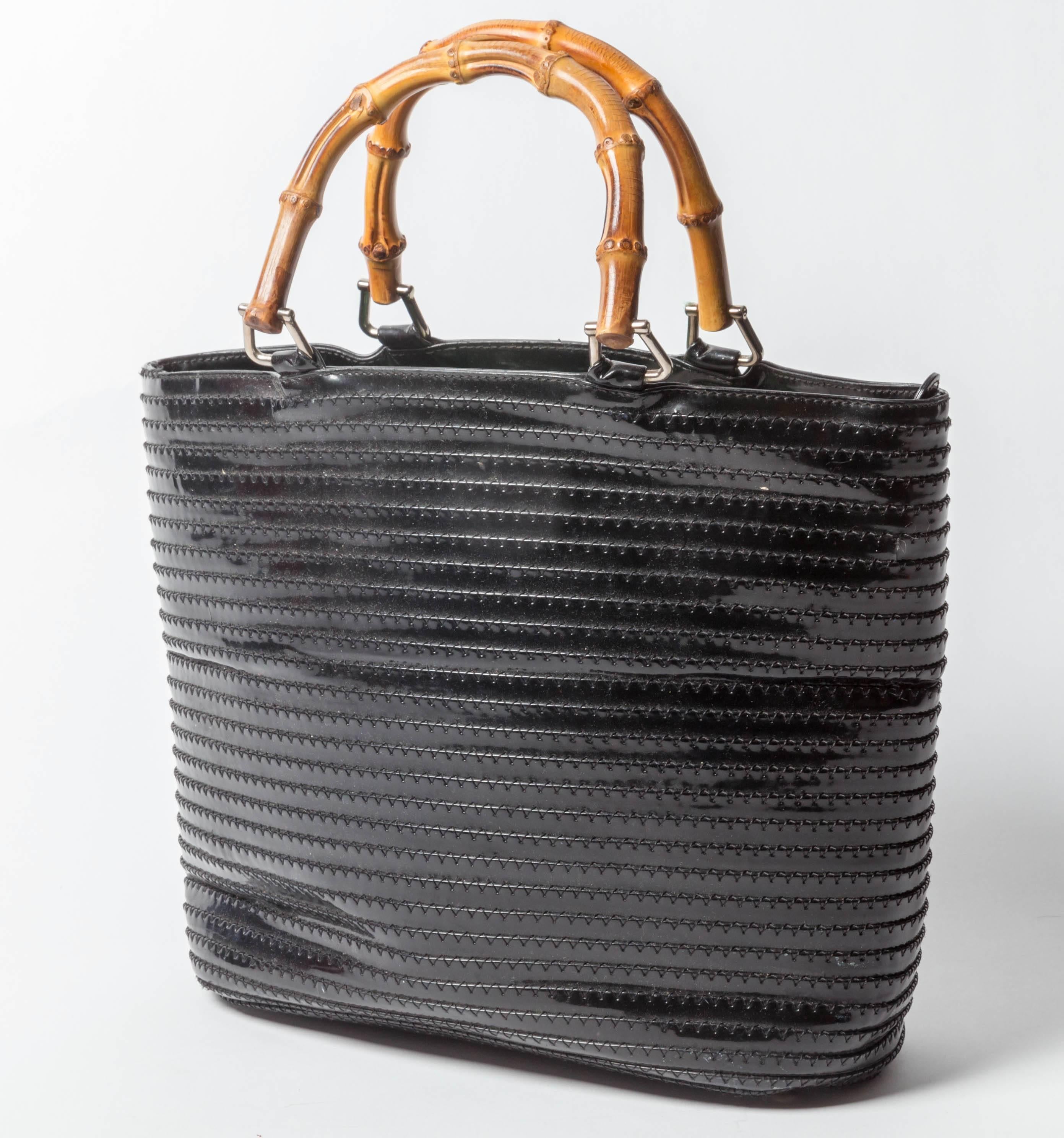 Black Gucci Bucket Tote with Bamboo Handles