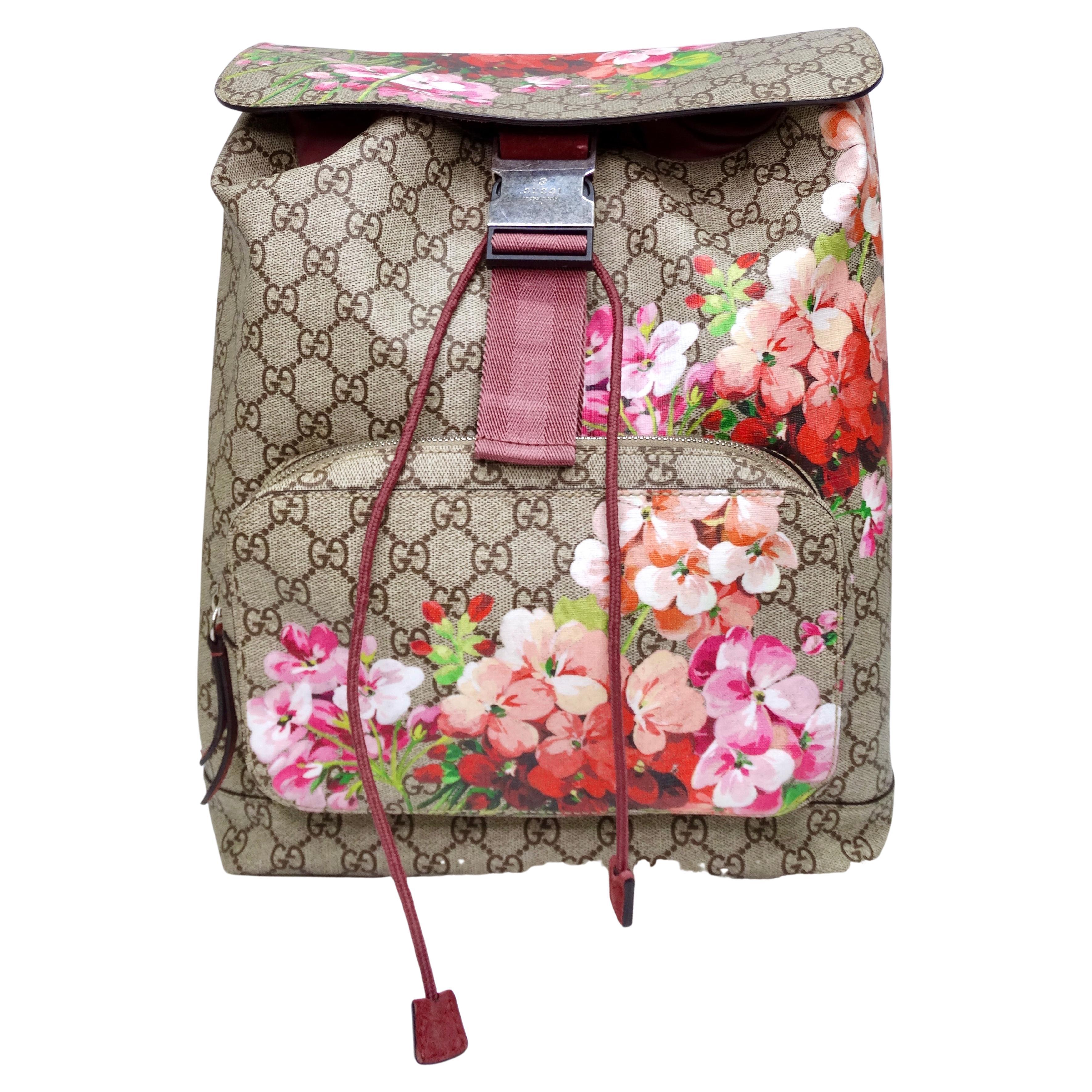 Gucci Buckle Backpack Blooms Print GG Coated Canvas For Sale at 1stDibs
