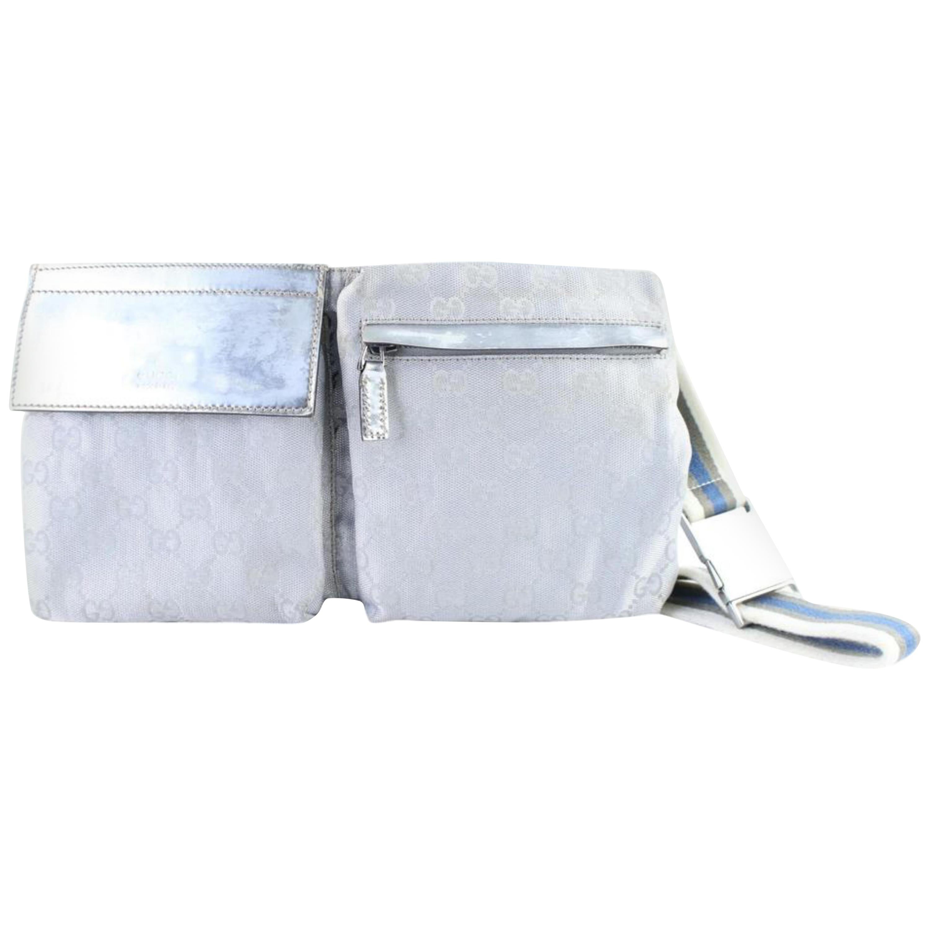 Gucci Bum Monogram 224393 Silver Coated Canvas Cross Body Bag For Sale