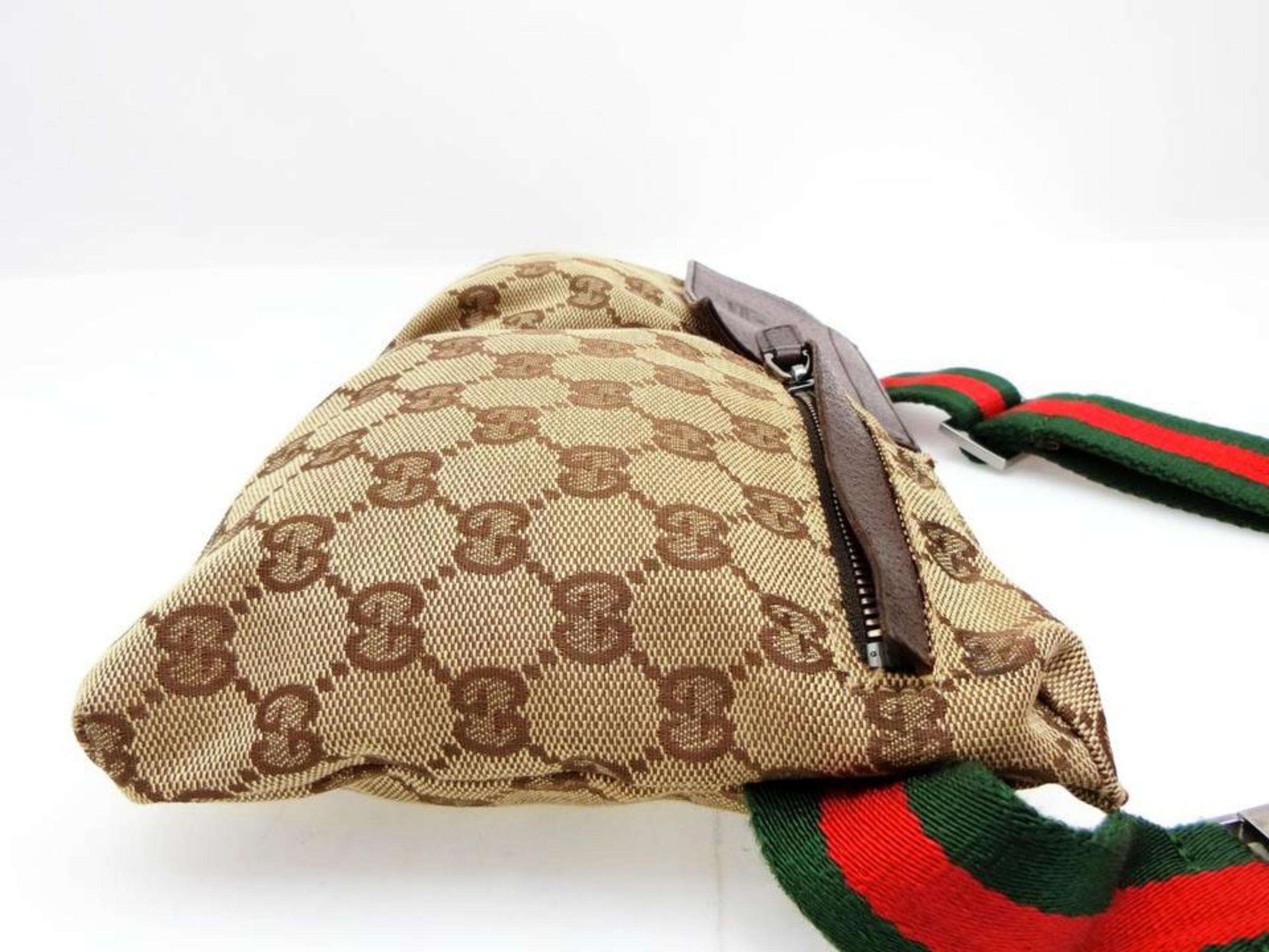 Gucci Bum Web Monogram Belt Pouch 229481 Brown Canvas X Leather Cross Body Bag For Sale 2