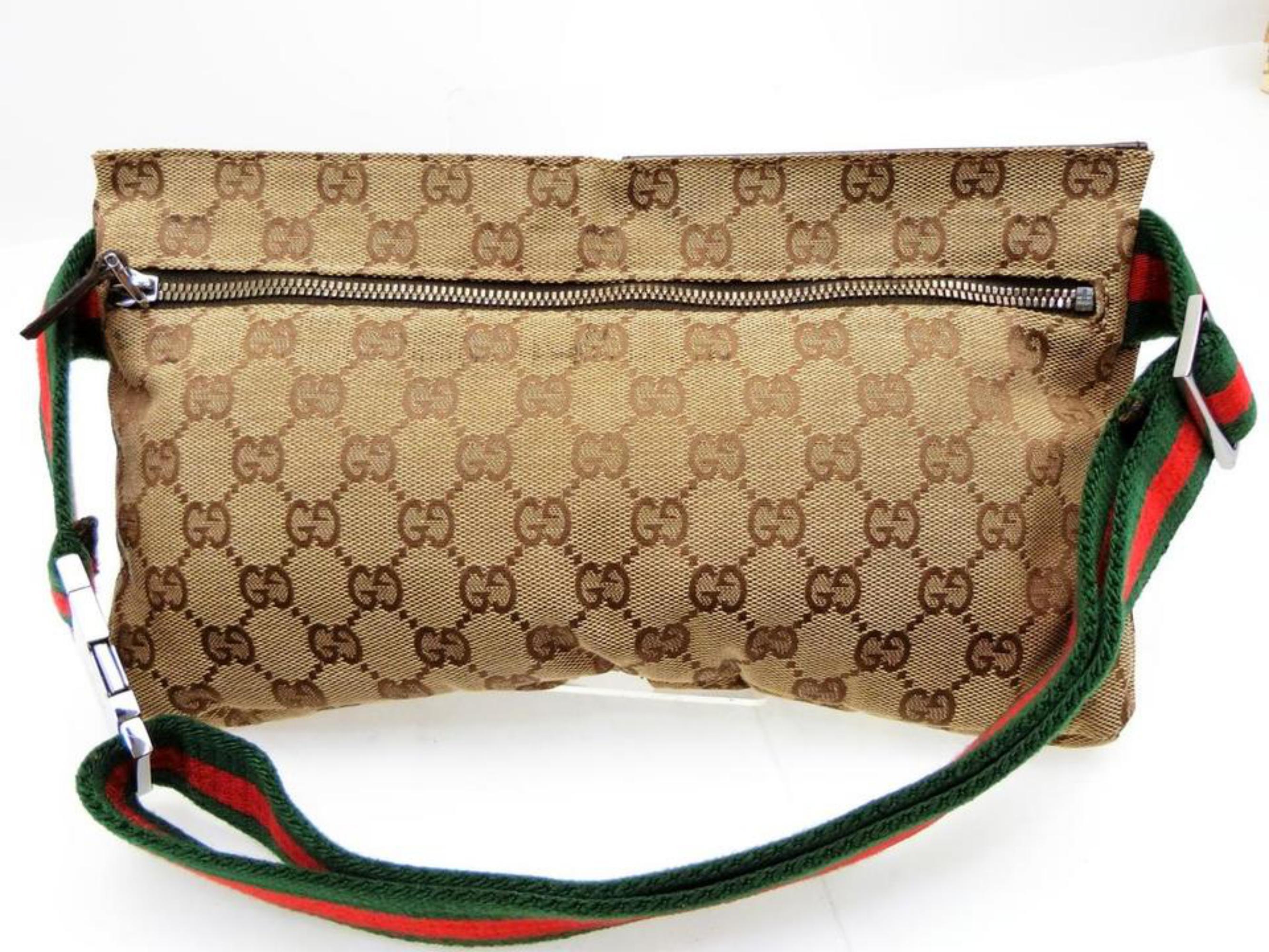 Gucci Bum Web Monogram Belt Pouch 229481 Brown Canvas X Leather Cross Body Bag For Sale 3