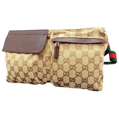 Gucci Bum Web Monogram Belt Pouch 229481 Brown Canvas X Leather Cross Body Bag