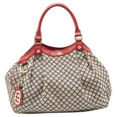 Gucci Burgundy/Beige Diamond Canvas and Leather Medium Sukey Tote