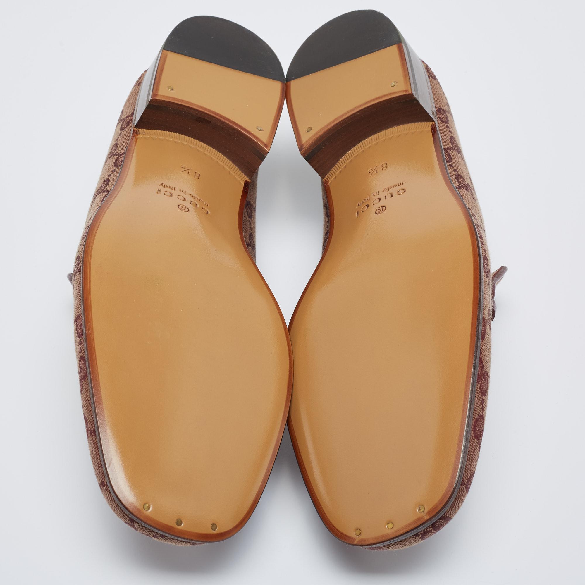 Gucci Burgundy/Beige GG Canvas Quentin Horsebit Slip On Loafers Size 42.5 In New Condition In Dubai, Al Qouz 2