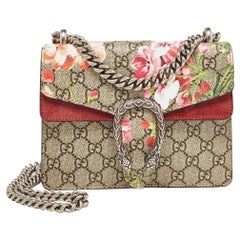 Used Gucci Burgundy/Beige GG Supreme Canvas and Suede Mini Blooms Dionysus Shoulder B