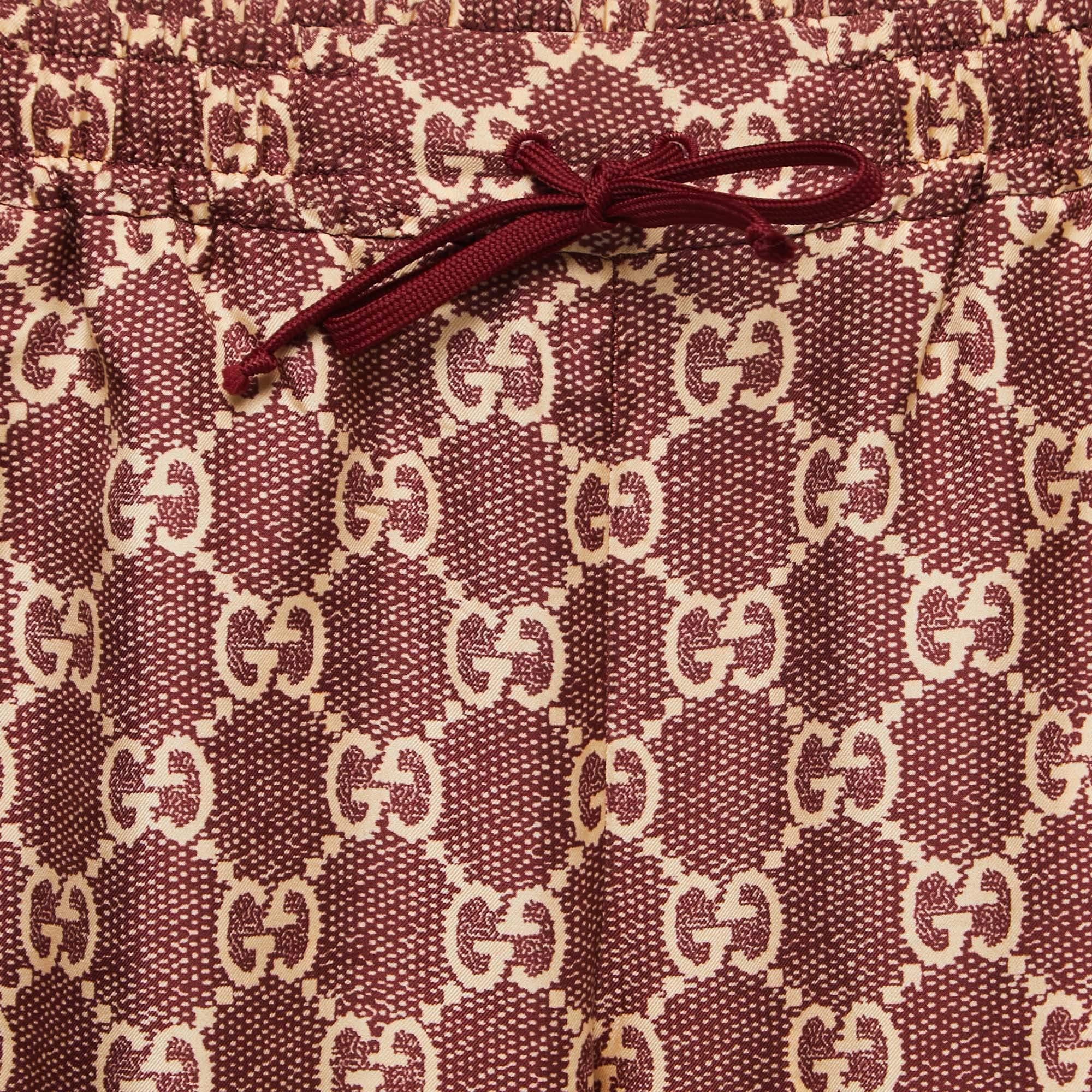 Gucci Burgundy/Beige GG Supreme Printed Silk Joggers XXS 1