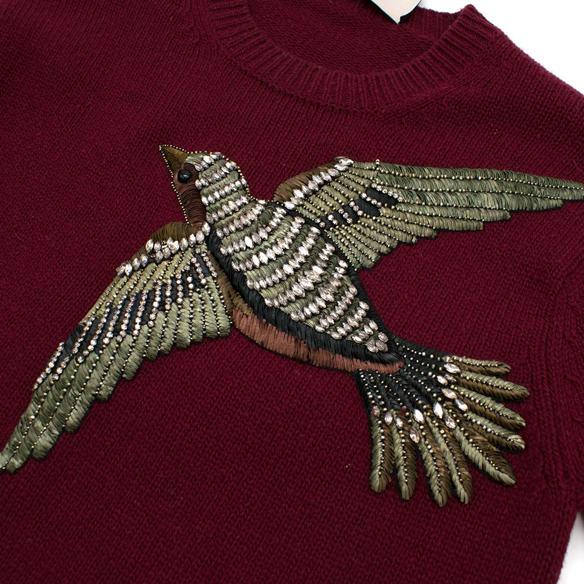 Red Gucci Burgundy Bird Embellished Knit Wool Sweater estimated size S