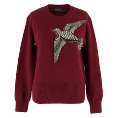 Gucci Burgundy Bird Embellished Knit Wool Sweater estimated size S