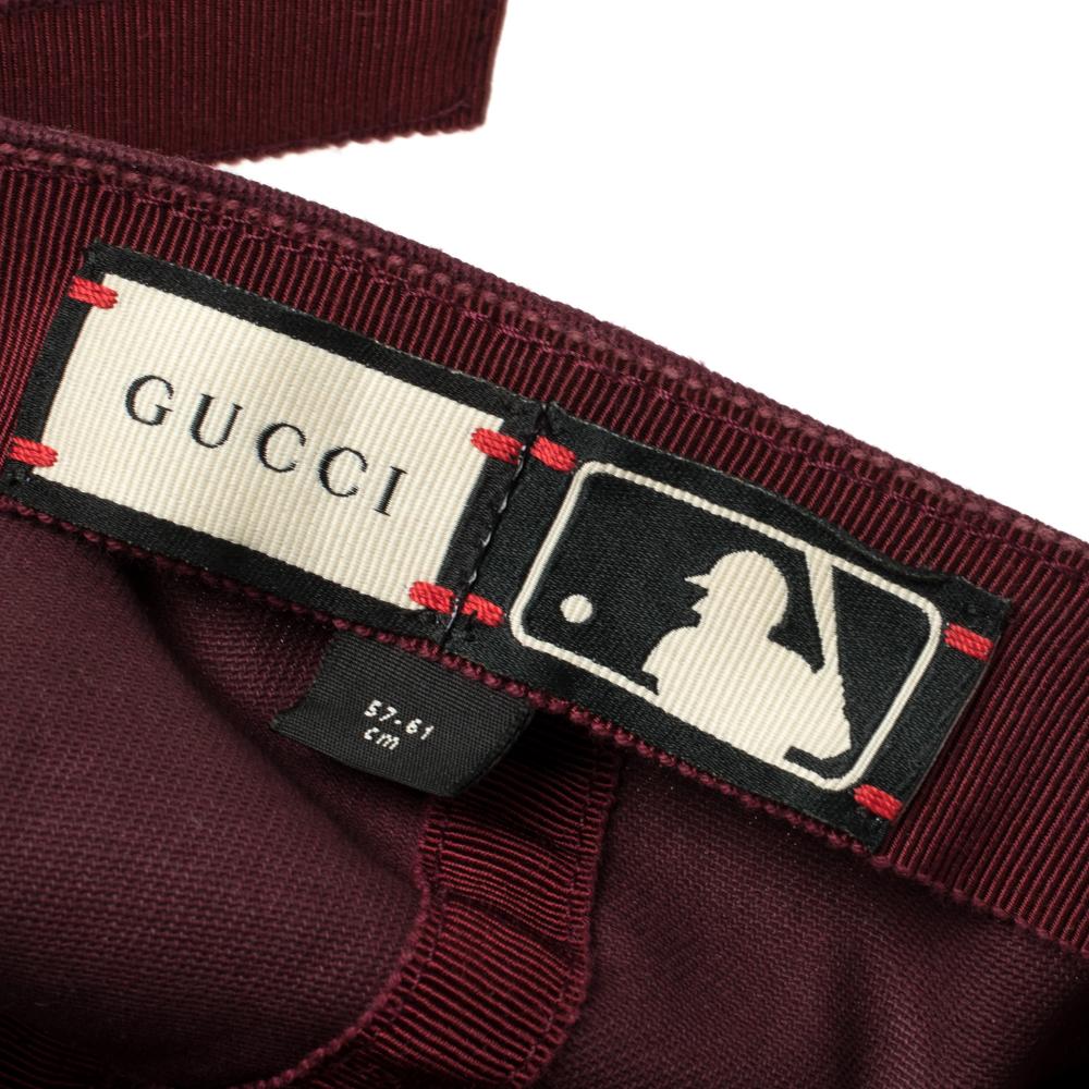 Men's Gucci Burgundy Butterfly Appliqued NY Yankees Patch Baseball Cap