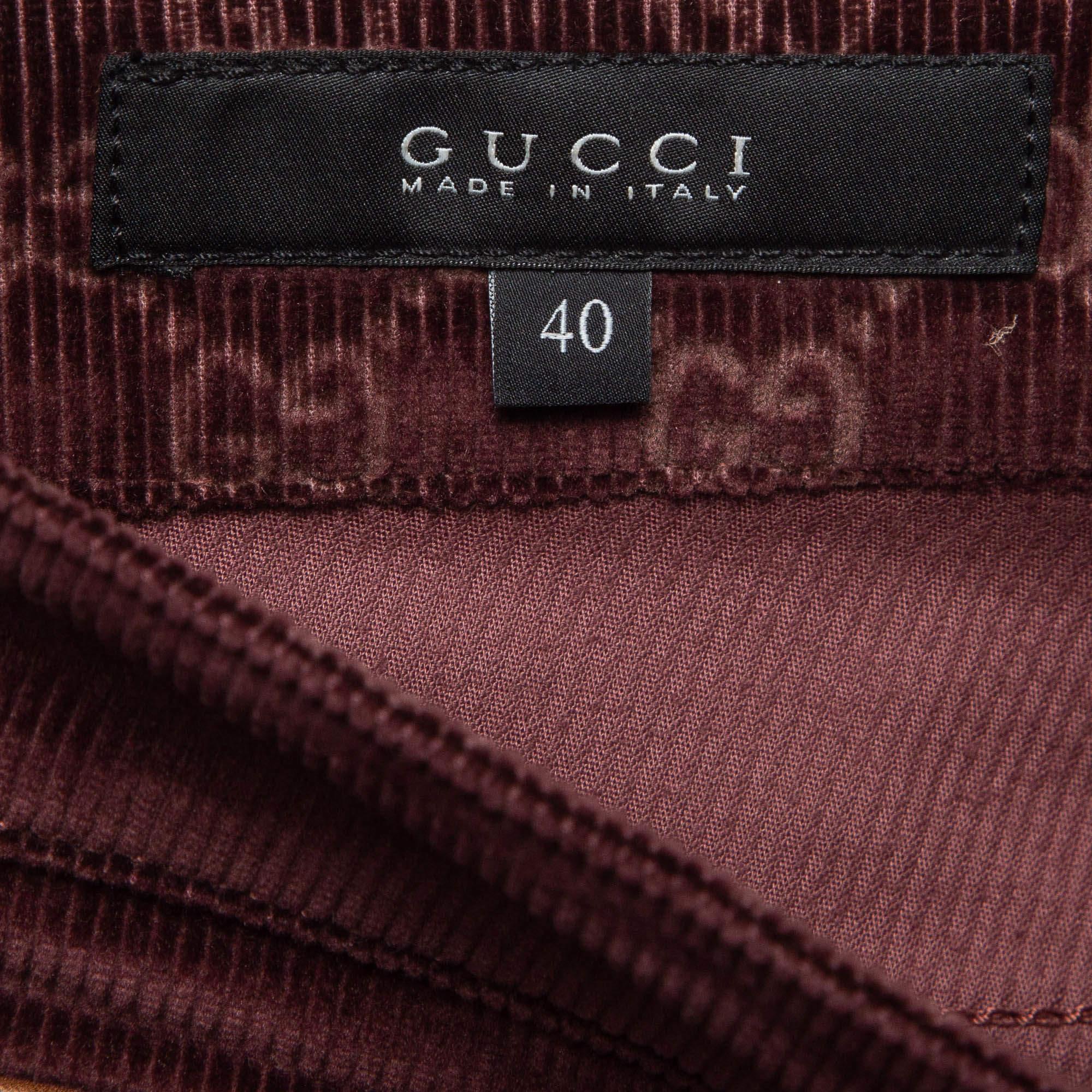 Gucci Burgundy Corduroy Straight Leg Pants S In Excellent Condition In Dubai, Al Qouz 2