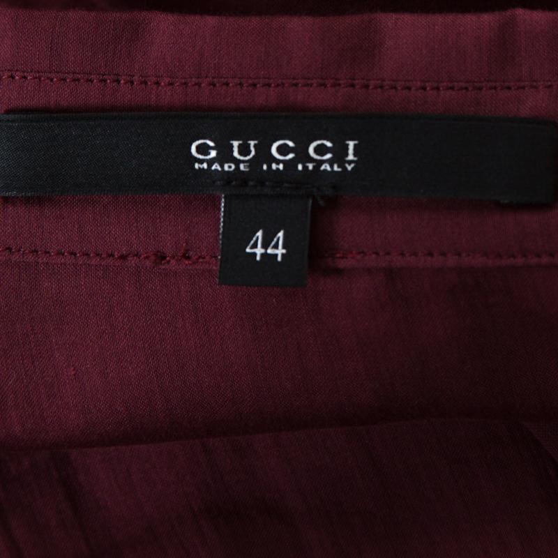 Women's Gucci Burgundy Cotton Lace Trim Long Sleeve Blouse M