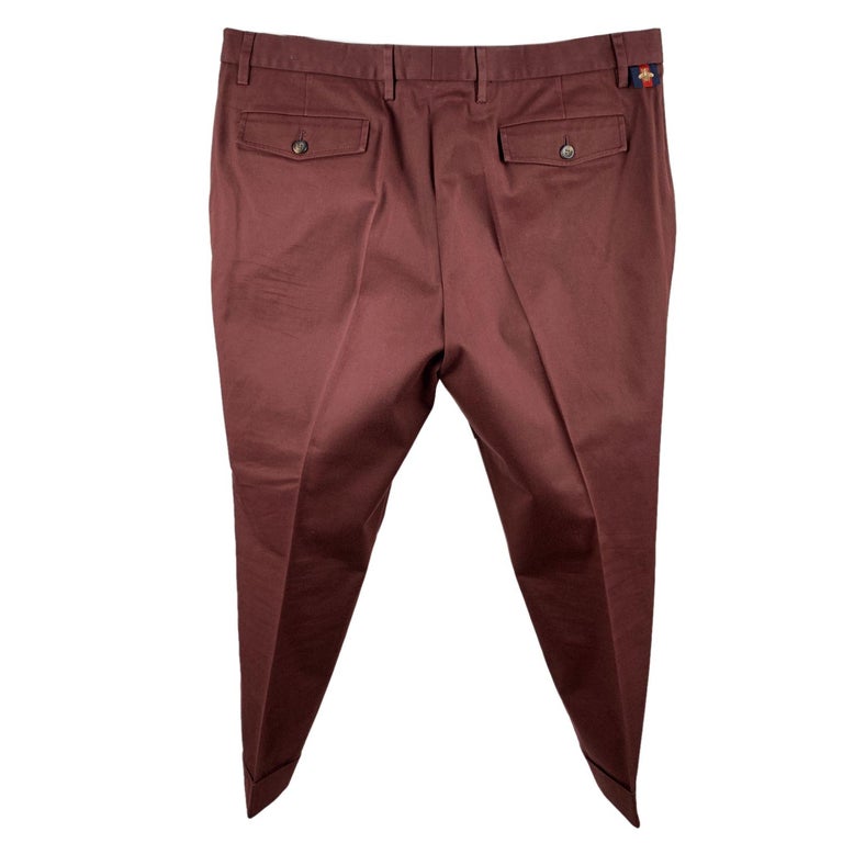 Burgundy Cotton Men Turn Trousers Size 54 IT For Sale at