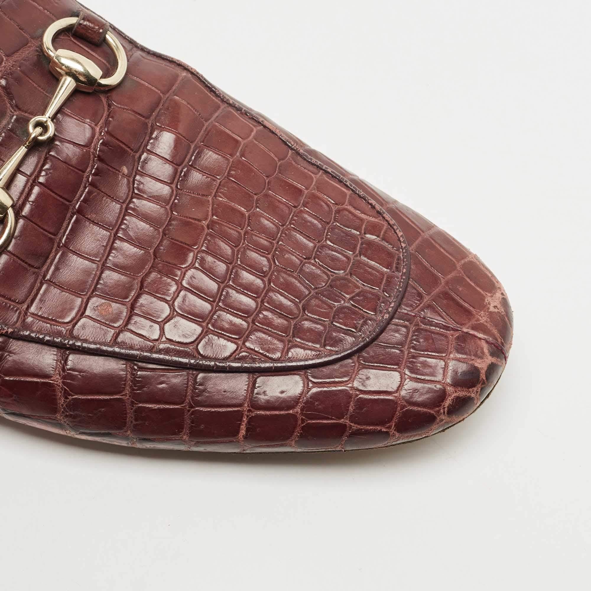 Gucci Burgundy Croc Embossed Leather Princetown Flat Mules Size 42.5 2