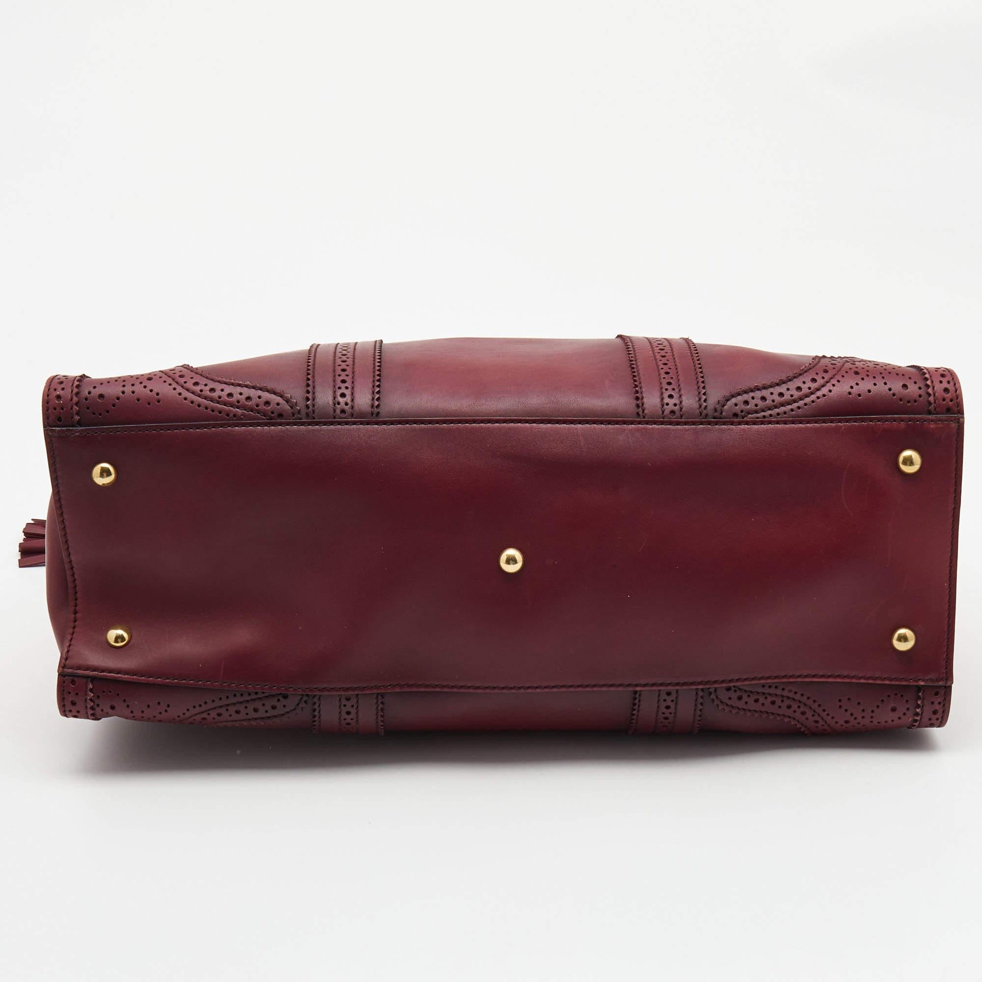 Gucci Burgundy Duilio Brogue Leather Chablis Duffel Bag 8