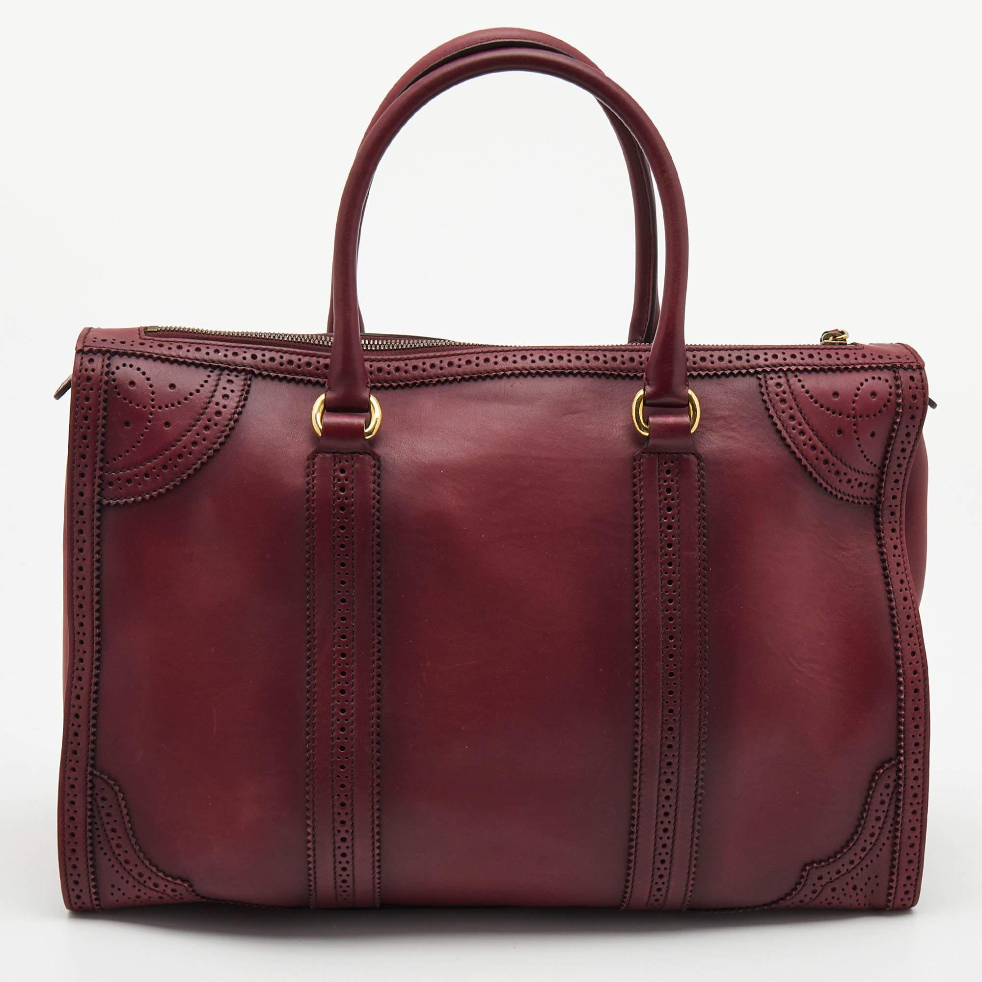 Gucci Burgundy Duilio Brogue Leather Chablis Duffel Bag 9