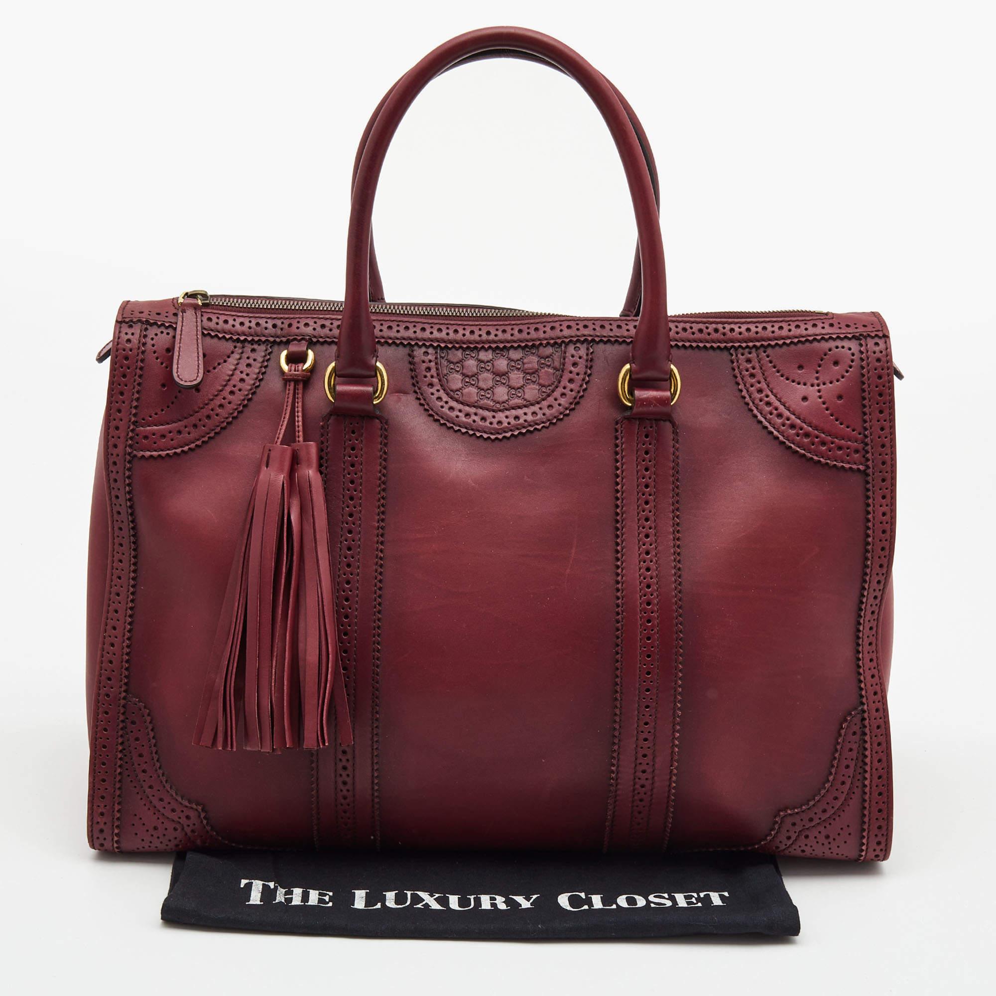 Gucci Burgundy Duilio Brogue Leather Chablis Duffel Bag 10