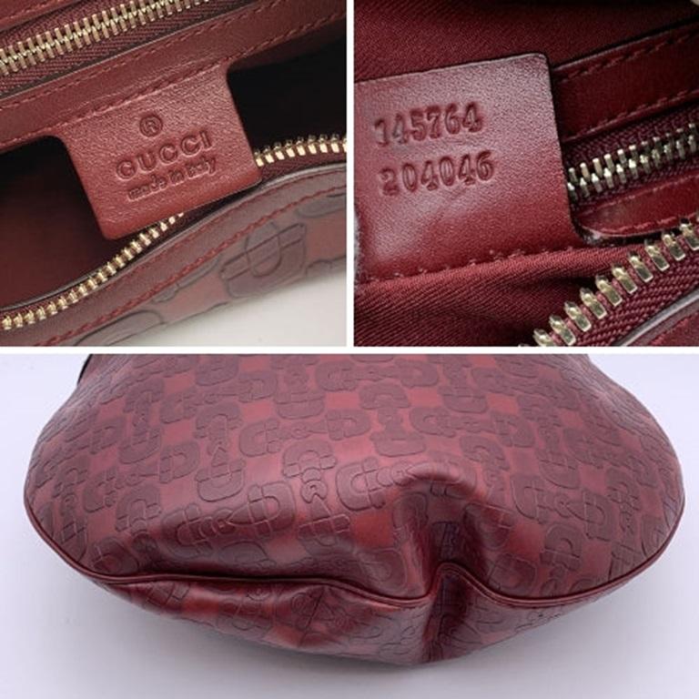 Gucci Burgundy Embossed Leather Horsebit Glam Hobo Shoulder Bag In Excellent Condition In Rome, Rome