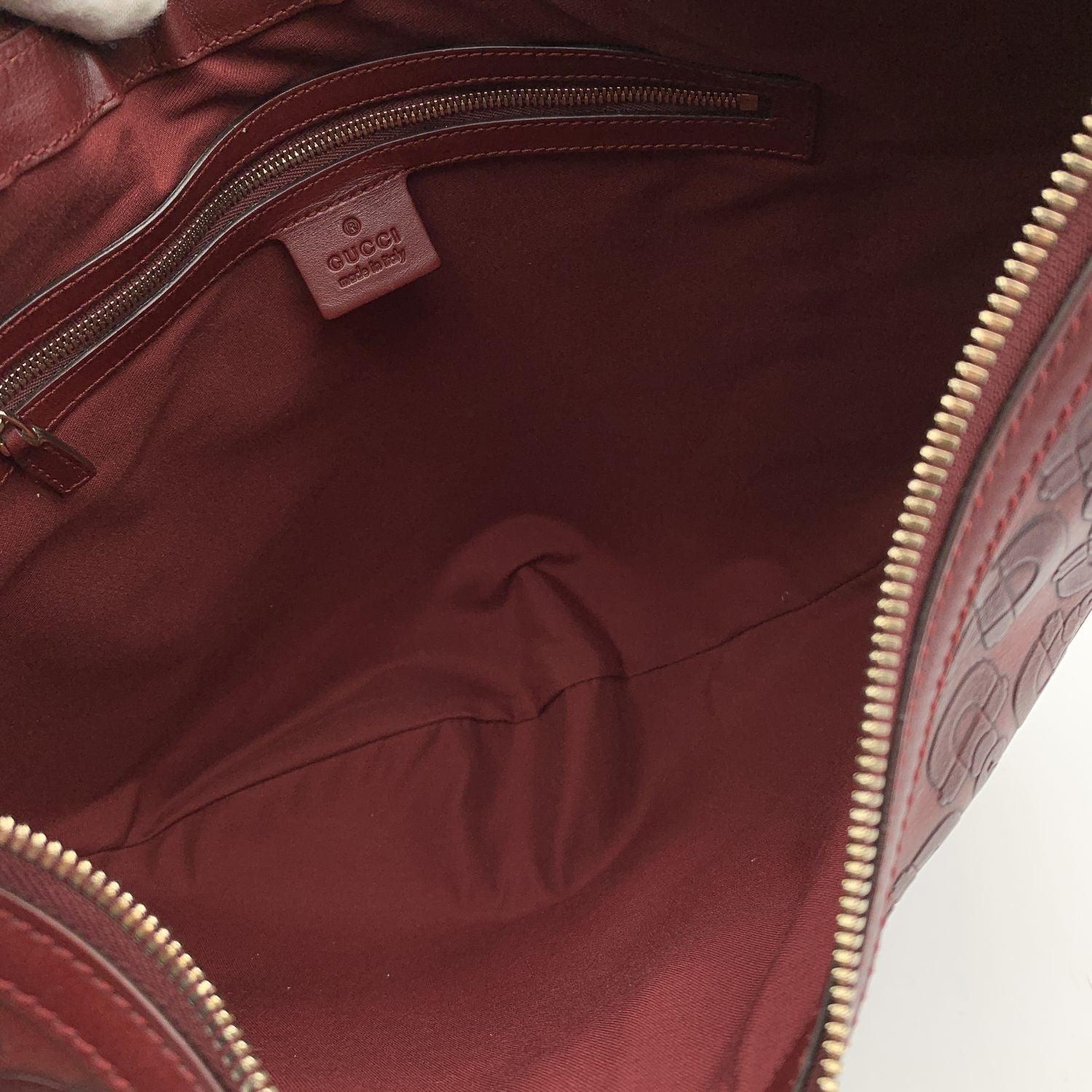 Women's Gucci Burgundy Embossed Leather Horsebit Glam Hobo Shoulder Bag