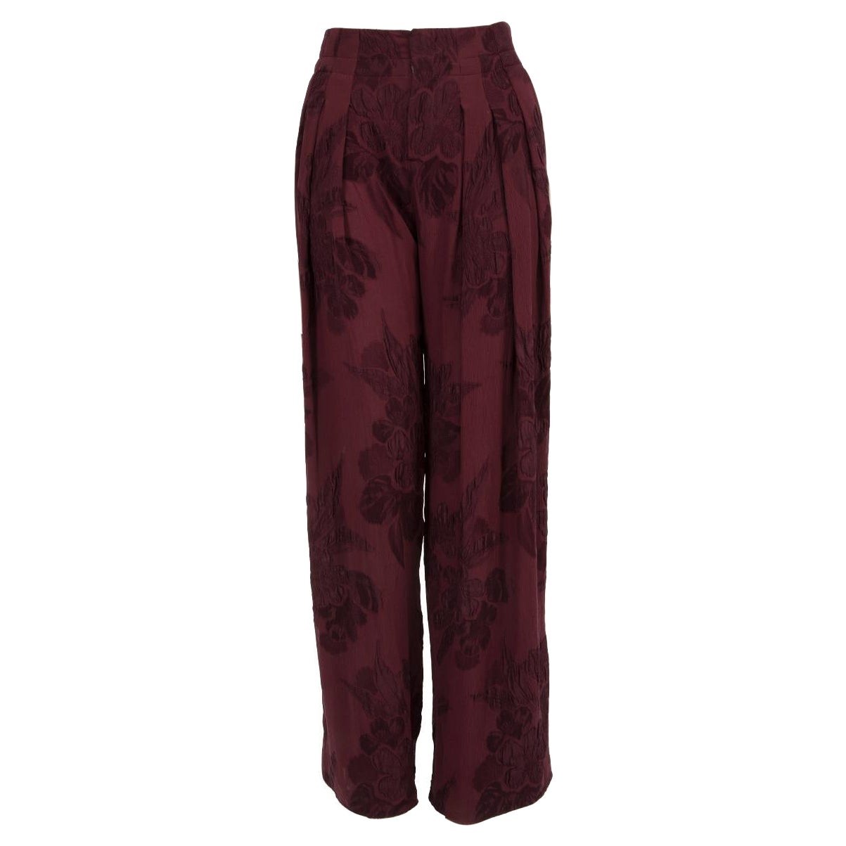 Gucci Burgundy Floral Jacquard Straight Trousers Size S