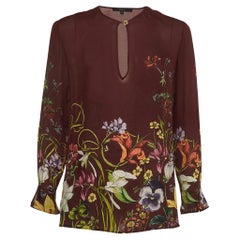 Burgunderfarbene bedruckte Gucci-Bluse mit Blumendruck S