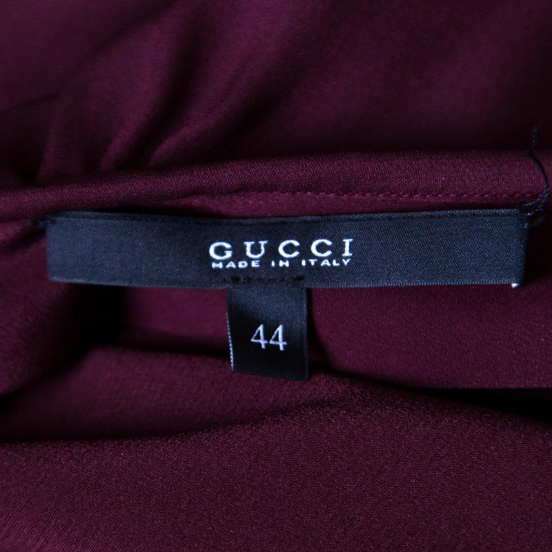 Gucci Burgundy Floral Printed Silk Tie Detail Strapless Maxi Dress M 2