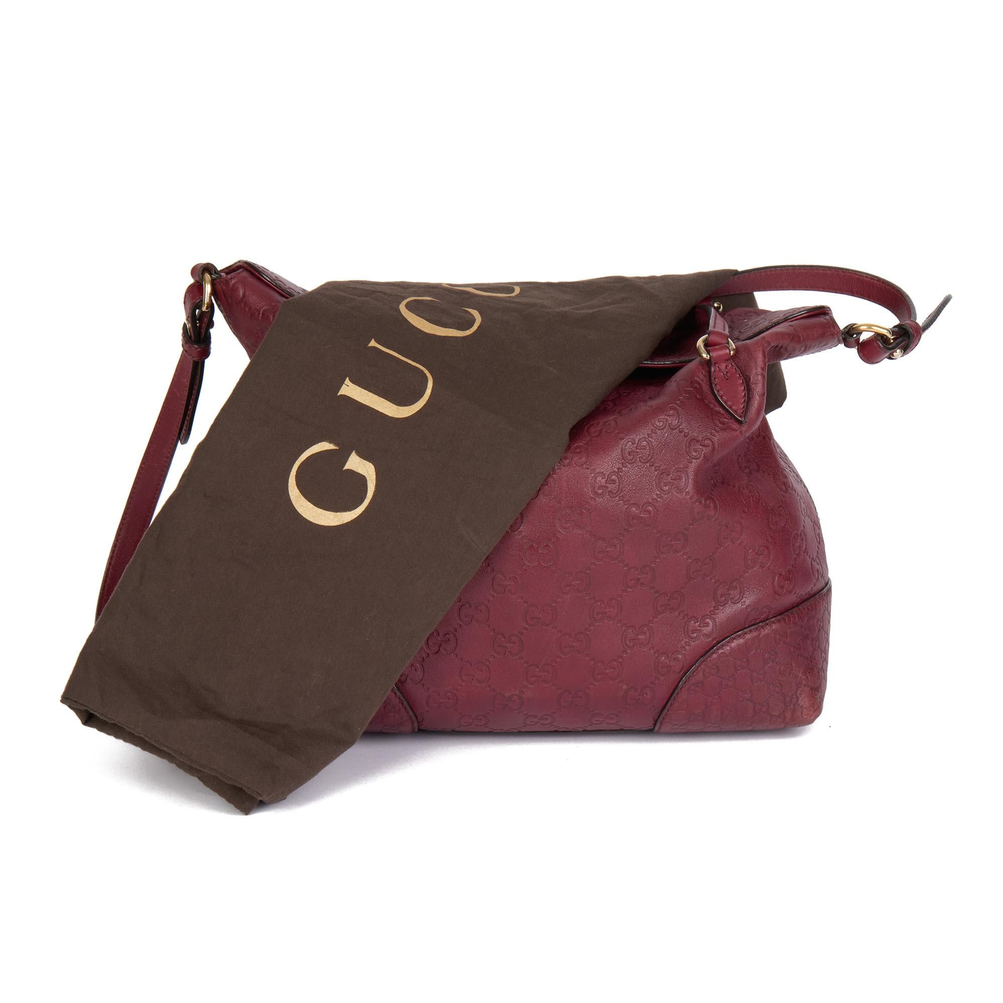 GUCCI Burgundy GG Embossed Guccissima Calfskin Leather Signature Tote  5
