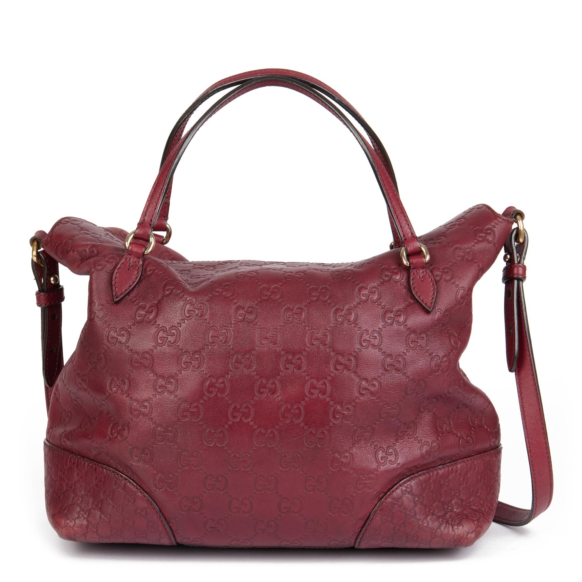 Brown GUCCI Burgundy GG Embossed Guccissima Calfskin Leather Signature Tote 