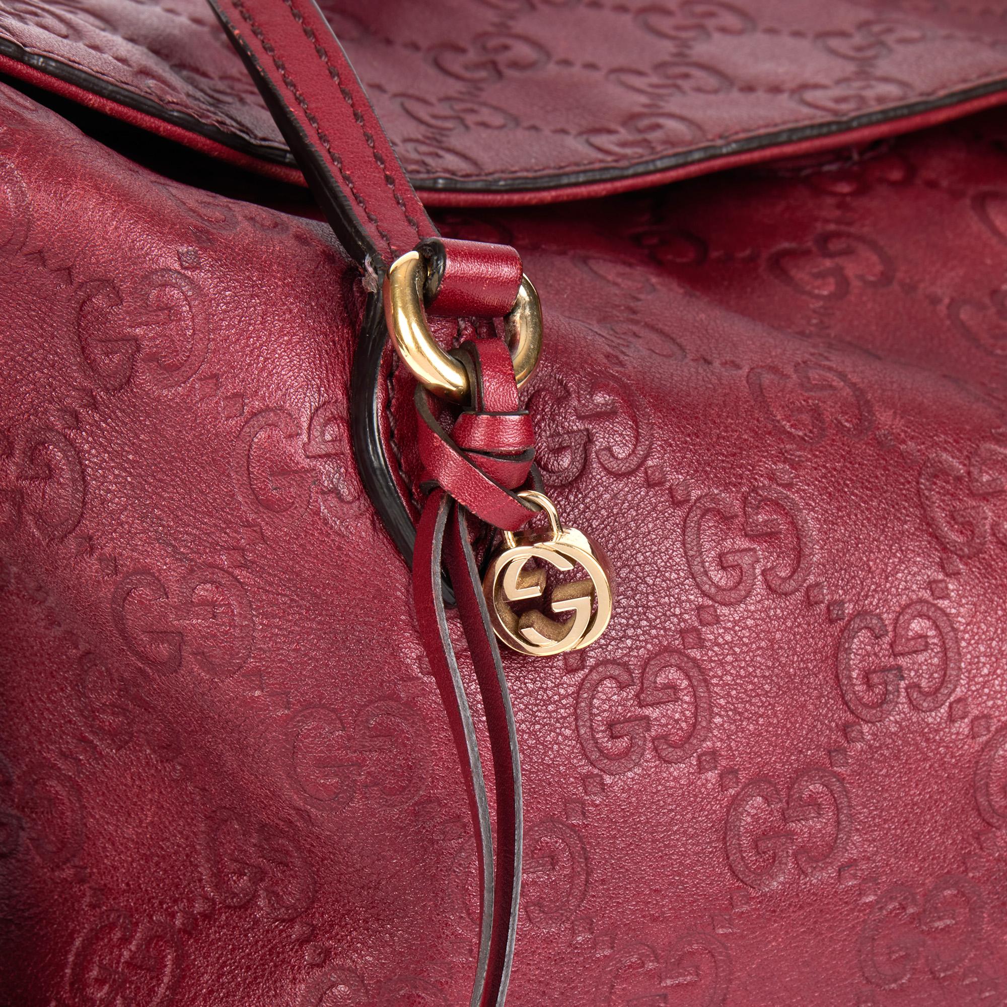 Women's GUCCI Burgundy GG Embossed Guccissima Calfskin Leather Signature Tote 