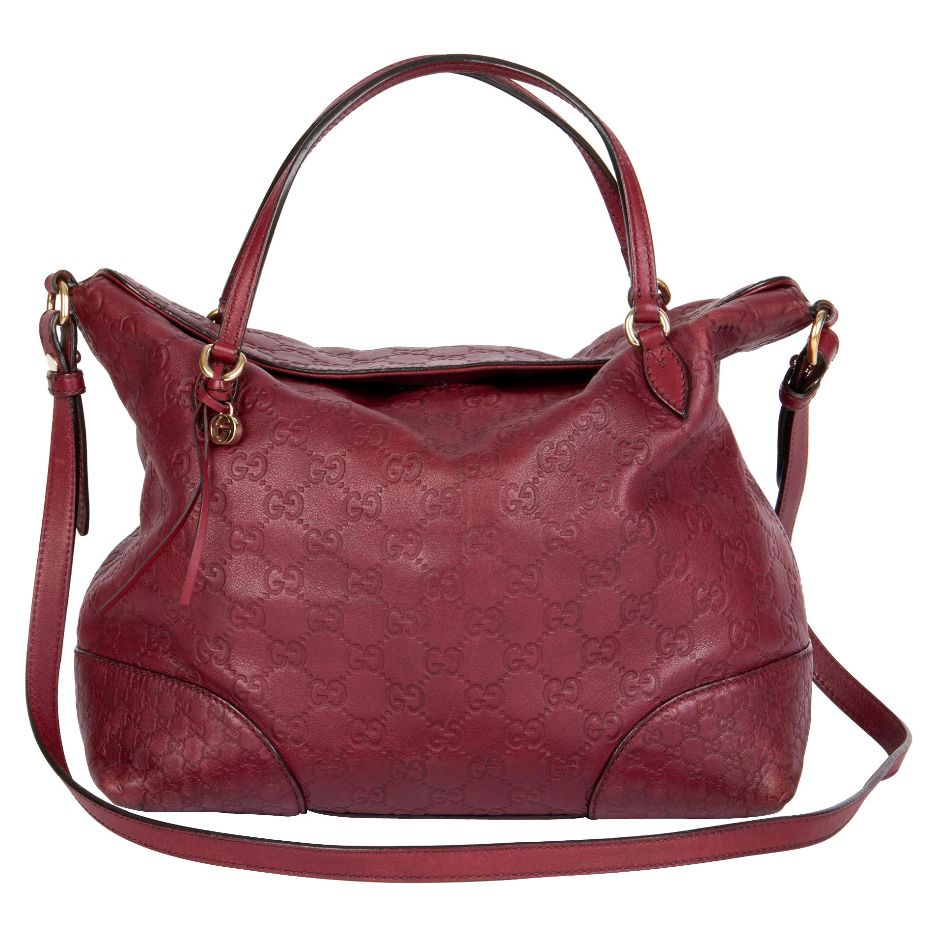 GUCCI Burgundy GG Embossed Guccissima Calfskin Leather Signature Tote