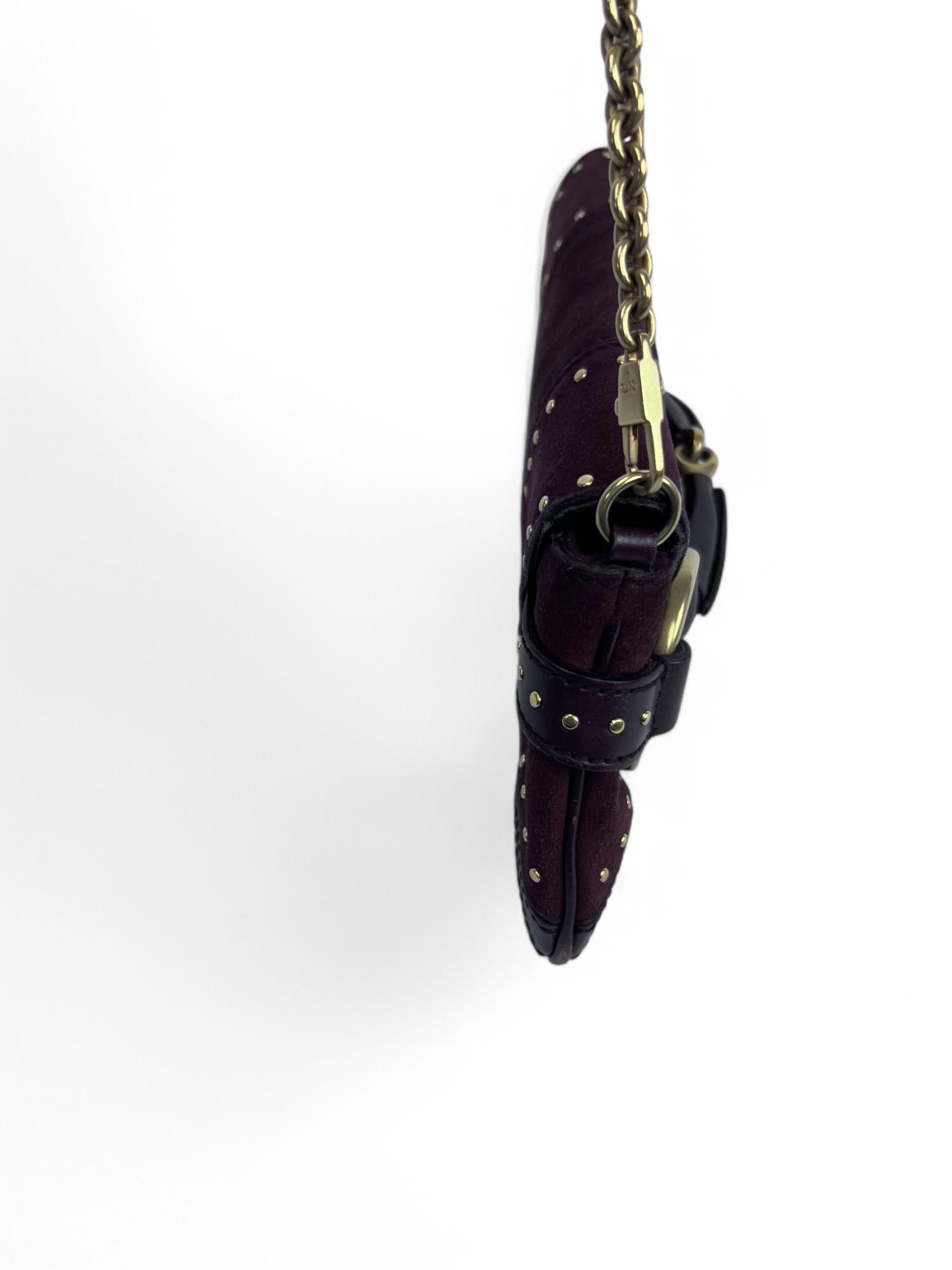 Black Gucci Burgundy GG Leather & Suede Horsebit Chain Clutch
