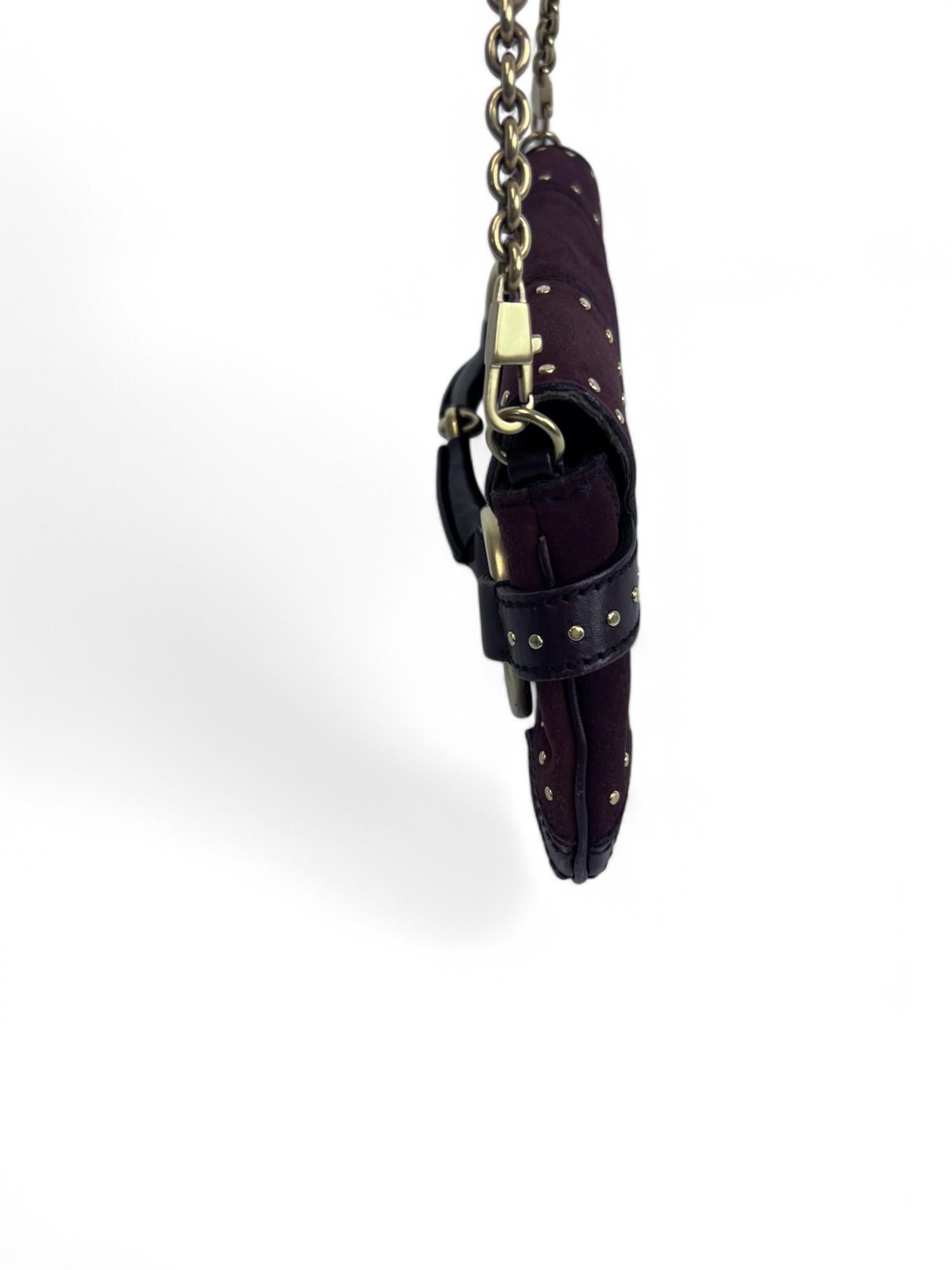 Gucci Burgundy GG Leather & Suede Horsebit Chain Clutch In Good Condition In West Hartford, CT