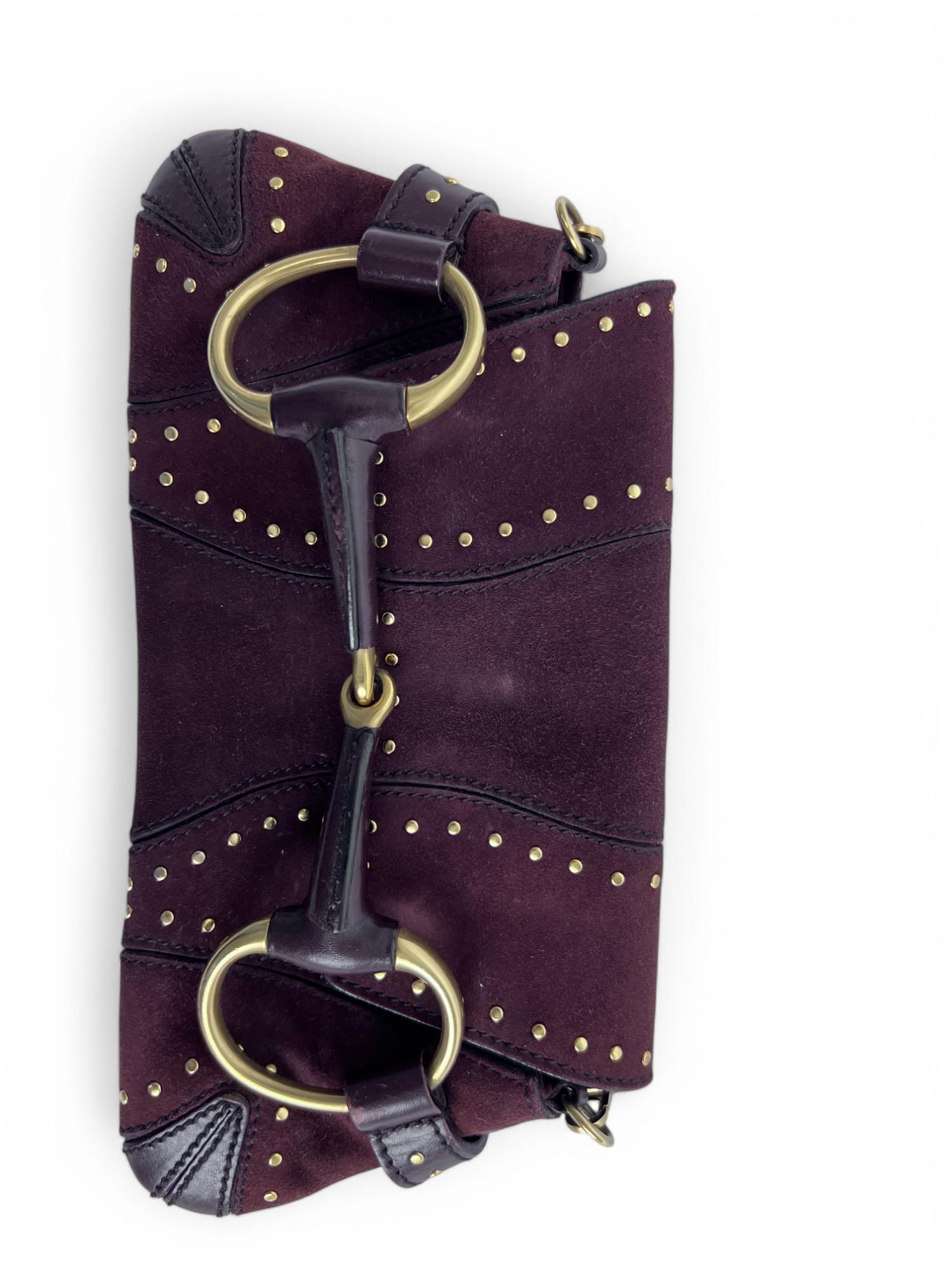 Gucci Burgundy GG Leather & Suede Horsebit Chain Clutch 1