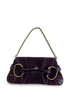 Gucci Burgundy GG Leather & Suede Horsebit Chain Clutch