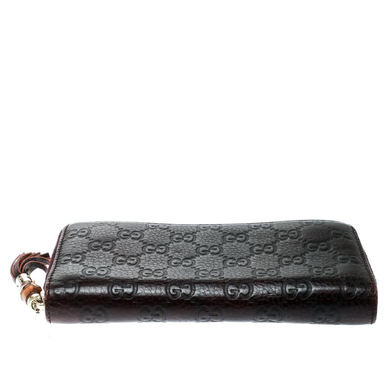 Black Gucci Burgundy Guccissima Leather Bamboo Tassel Zip Around Wallet