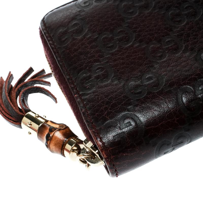 Women's Gucci Burgundy Guccissima Leather Bamboo Tassel Zip Around Wallet