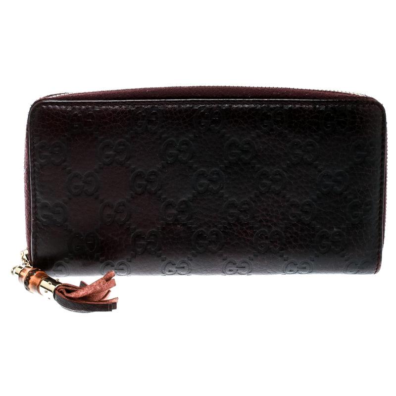 Gucci Burgundy Guccissima Leather Bamboo Tassel Zip Around Wallet