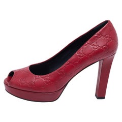 Gucci Burgundy Guccissima Leather Peep Toe Platform Pumps Size 39.5
