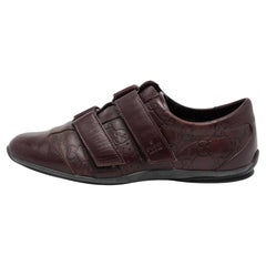 Gucci Burgundy Guccissima Leather Velcro Strap Sneakers Size 37.5