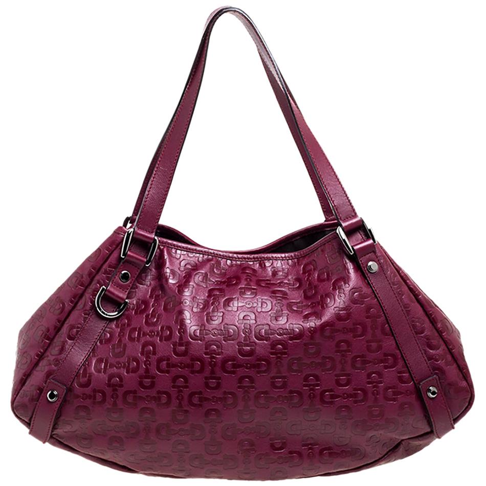 Gucci Burgundy Horsebit Embossed Leather Medium Abbey Shoulder Bag