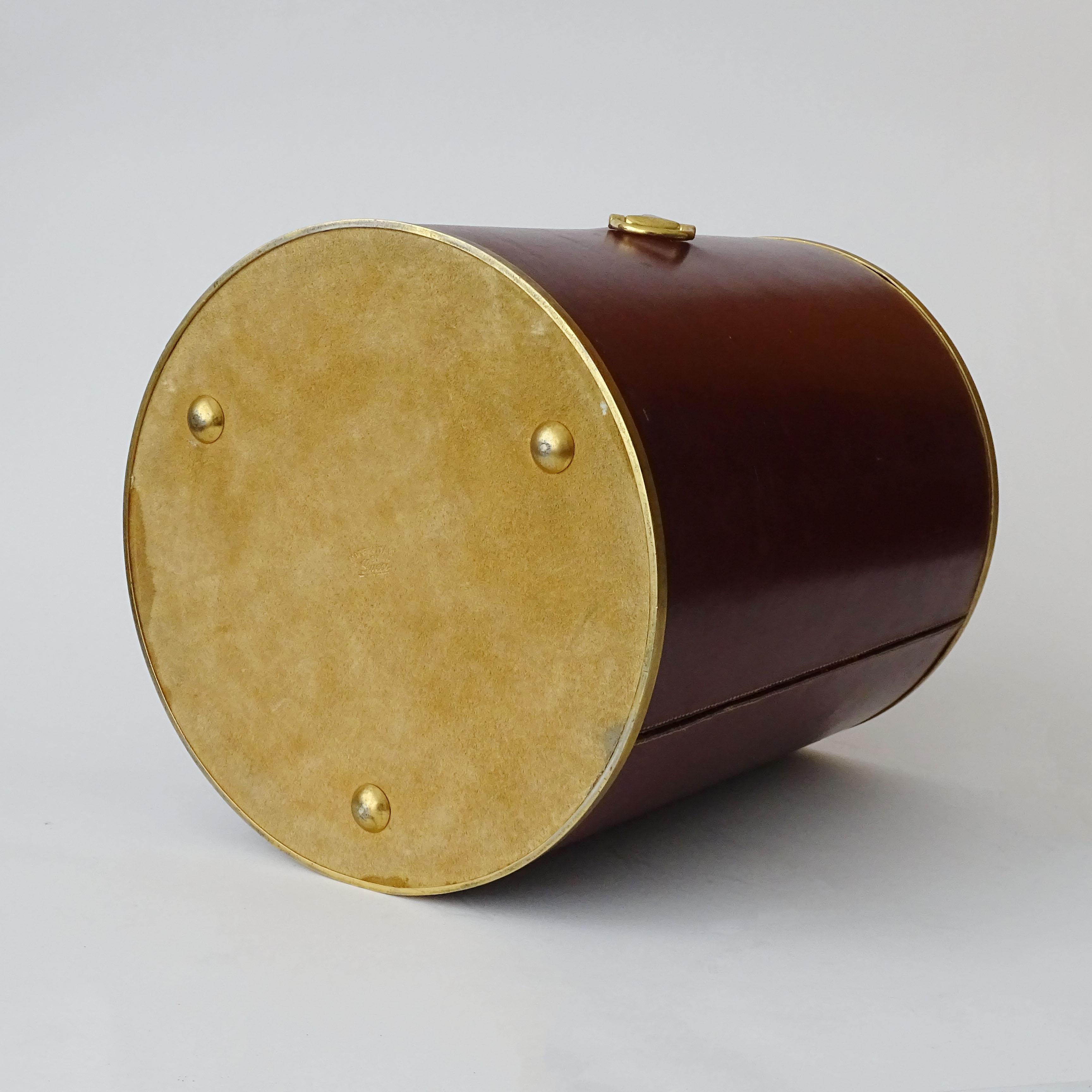 Mid-20th Century Gucci Burgundy Leather and Brass Horsebit Waistpaper Basket, Italy 1950s For Sale