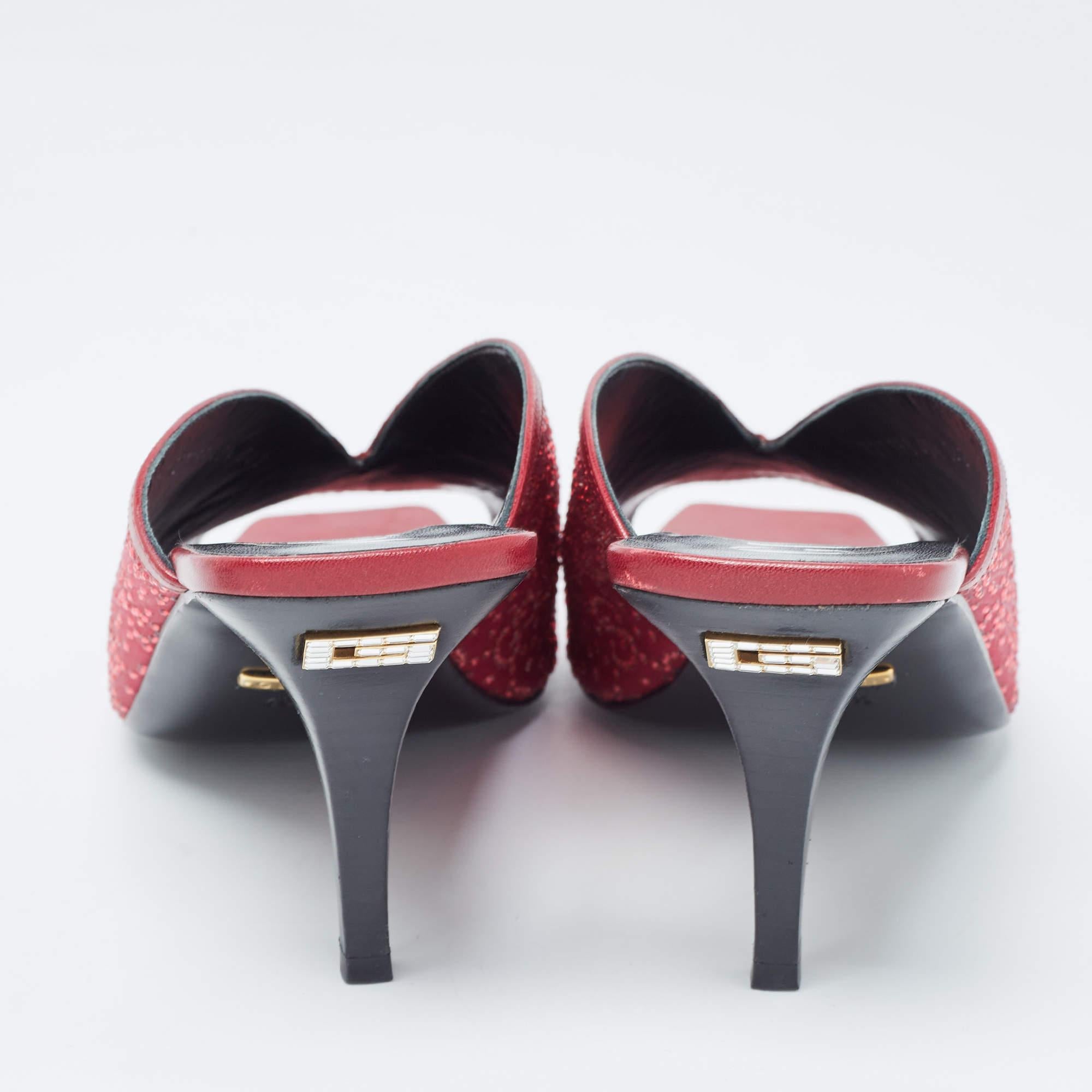 Gucci Burgundy Leather and Canvas Mules Size 40.5 1