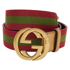 Gucci Burgundy Leather and Web Detail Interlocking GG Buckle Belt 95 CM