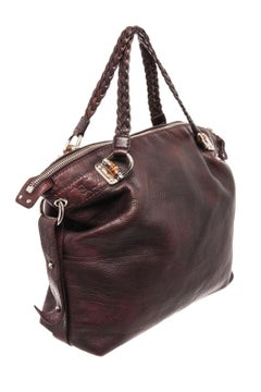 Gucci Burgundy Leather Bamboo Bar Tote Bag