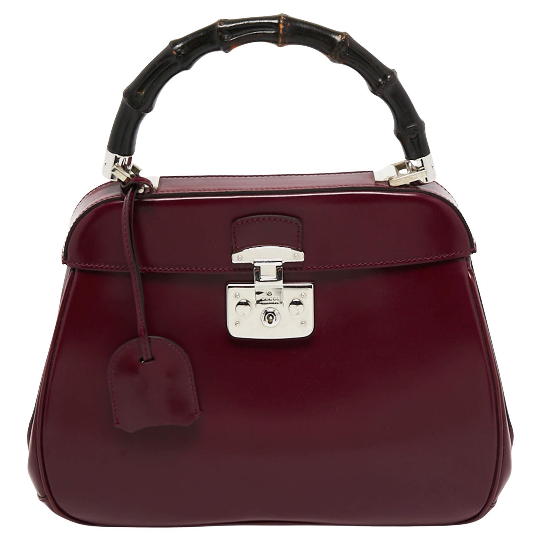 Gucci Burgundy Leather Bamboo Lady Lock Top Handle Bag