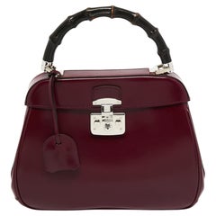 Gucci Burgundy Leather Bamboo Lady Lock Top Handle Bag