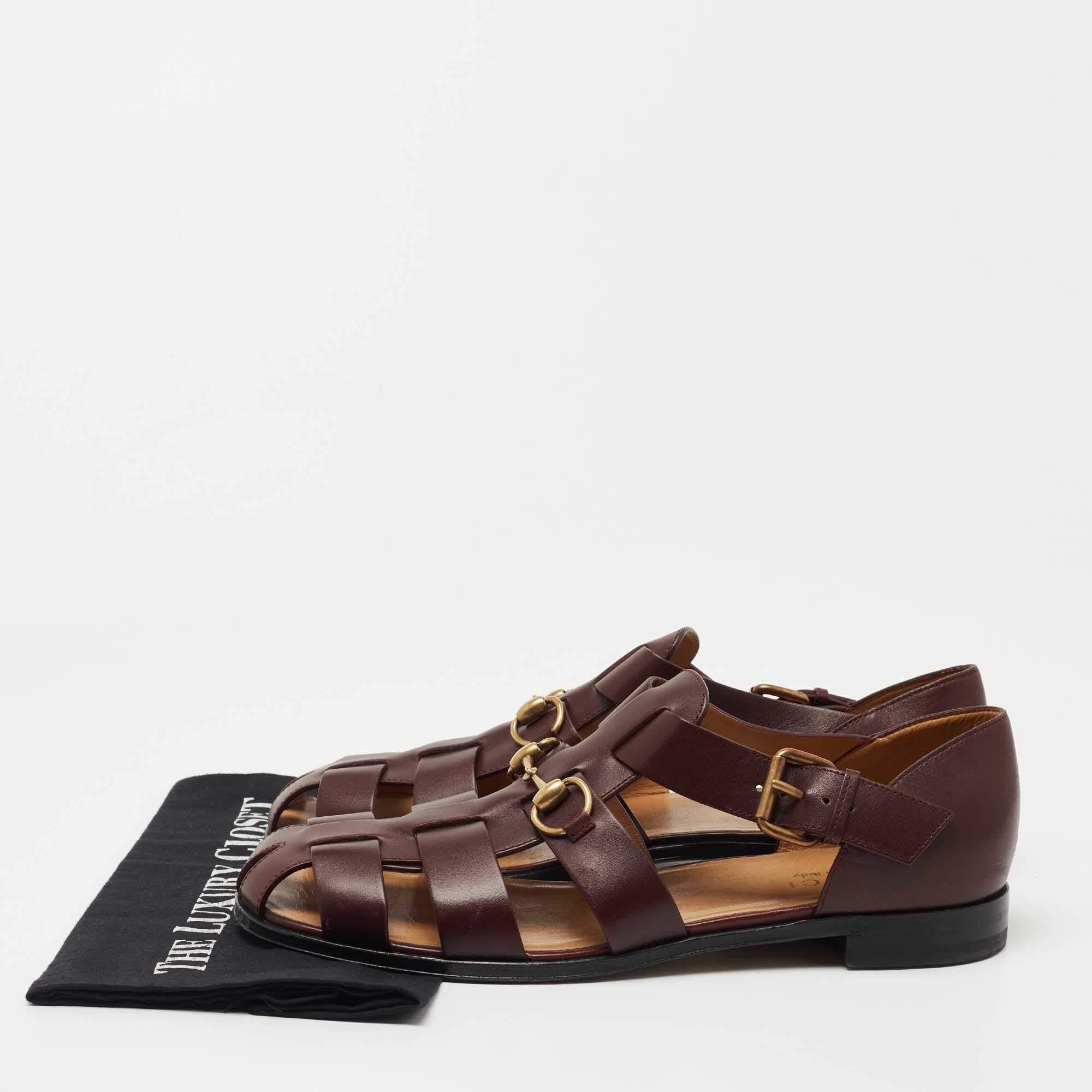 Gucci Burgundy Leather Elektra Fisherman Sandals Size 43 3